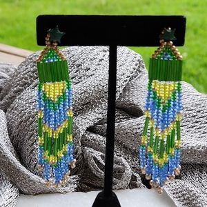 VINTAGE Tribal Seed Bead Tassel Earrings Native American